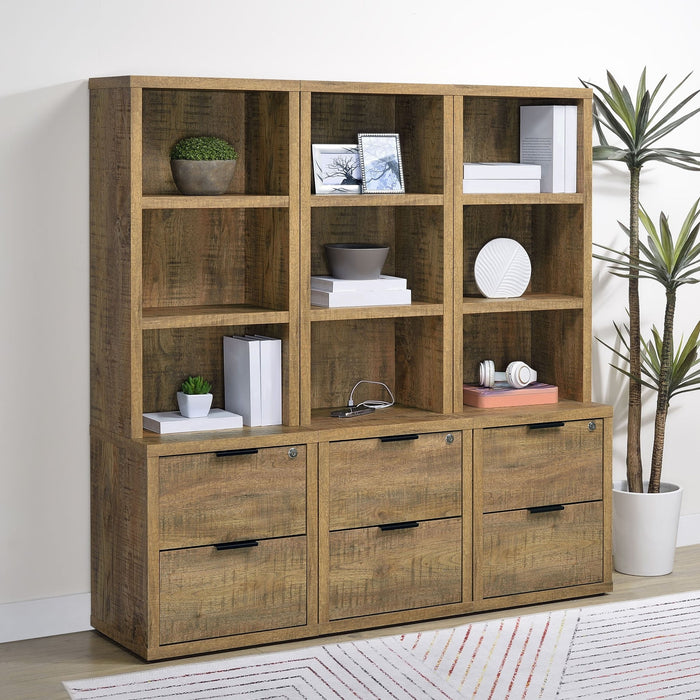 Multifunctional Bookcase With Three Open Shelves, 2 Drawers, Dual USB Charging Outlet