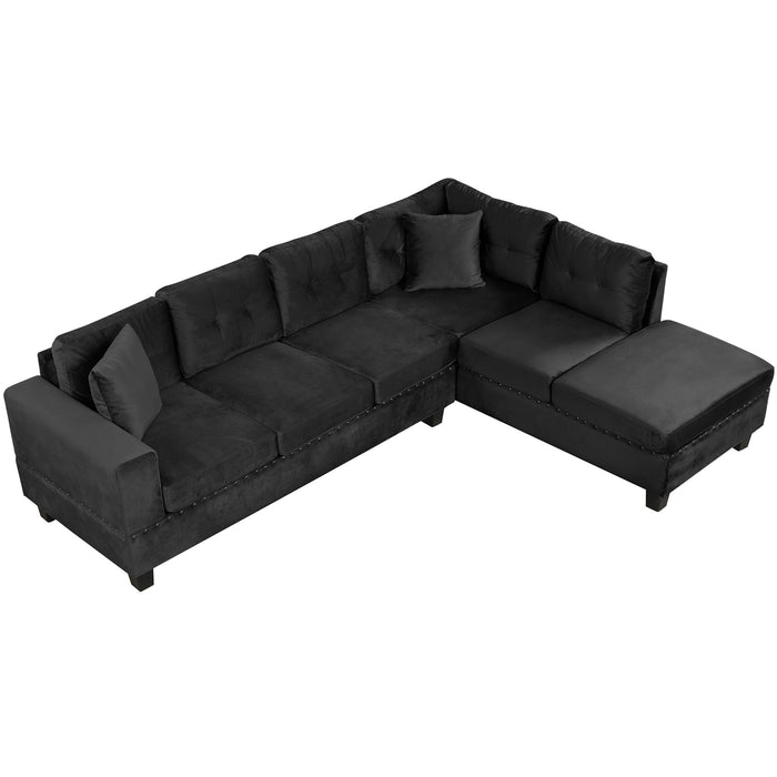 Modern Sectional Sofa With Storage Ottoman, L - Shape Couch With 2 Pillows And Cup Holders