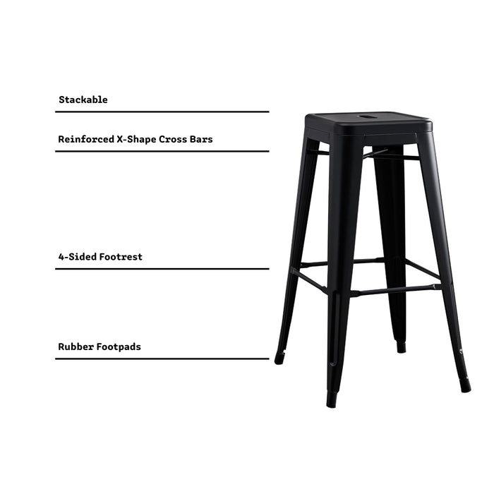 Backless Lightweight Bar Stools (Set of 2) - Black