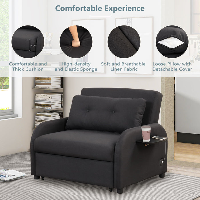 Versatile Pull Out Sofa Sleeper 3 In 1 With Wing Table & USB Charge, Compact Design