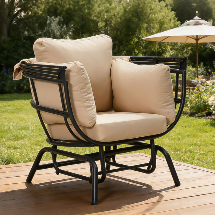 Egg Chair With Cushion And Retractable Canopy - Black / Taupe
