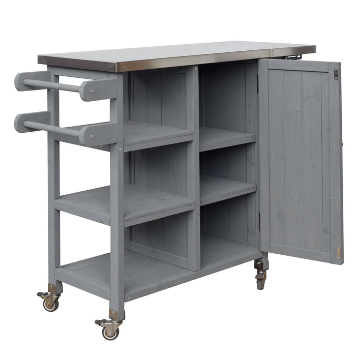 Foldable Outdoor Kitchen Island With Storage Cabinet