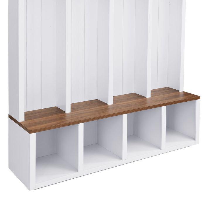 Entryway Hall Tree With Bench, 4 Hooks & Open Storage Space