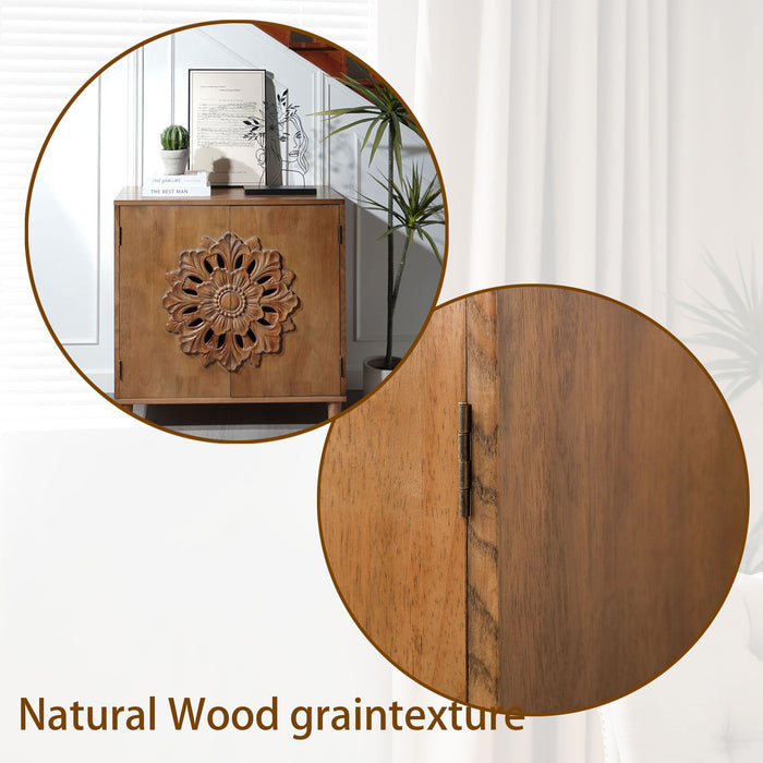 2 Door Accent Storage Cabinet With Floral Design, Sideboard For Living Room - Dark Brown