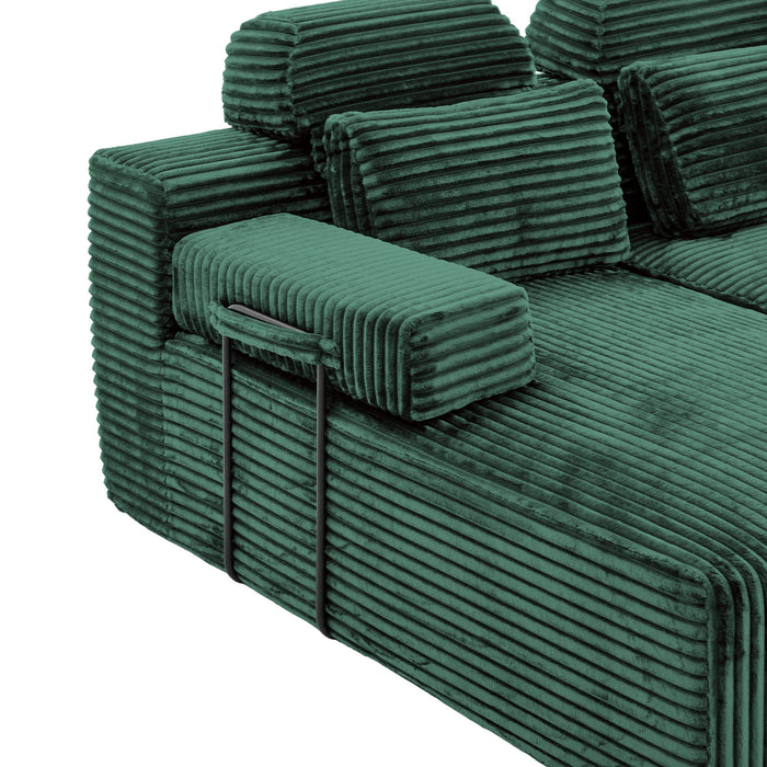 Sectional Sleeper Sofa & Storage Pockets, Modular Couch With Throw Pillows For Living Room