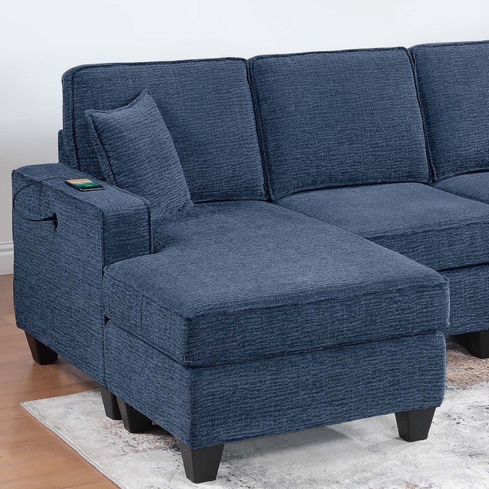 Sectional Set With USB Port Right Arm Chaise, Armless Loveseat, Left Arm Chaise, 3 Piece, Includes Matching Pillows - Dark Blue