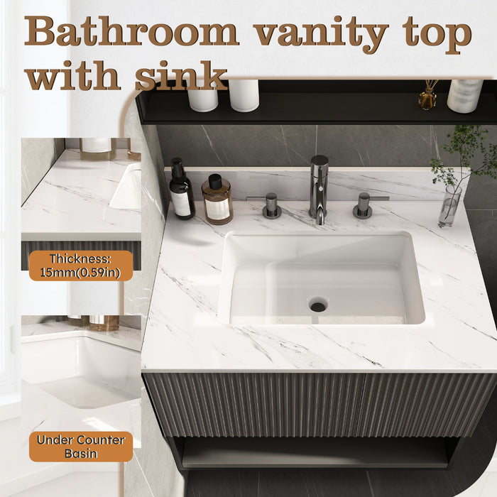 Bianco Carrara Venato Elegant Marble Vanity Top, Bathroom Vanity With Undermount Sink, Sintered Stone