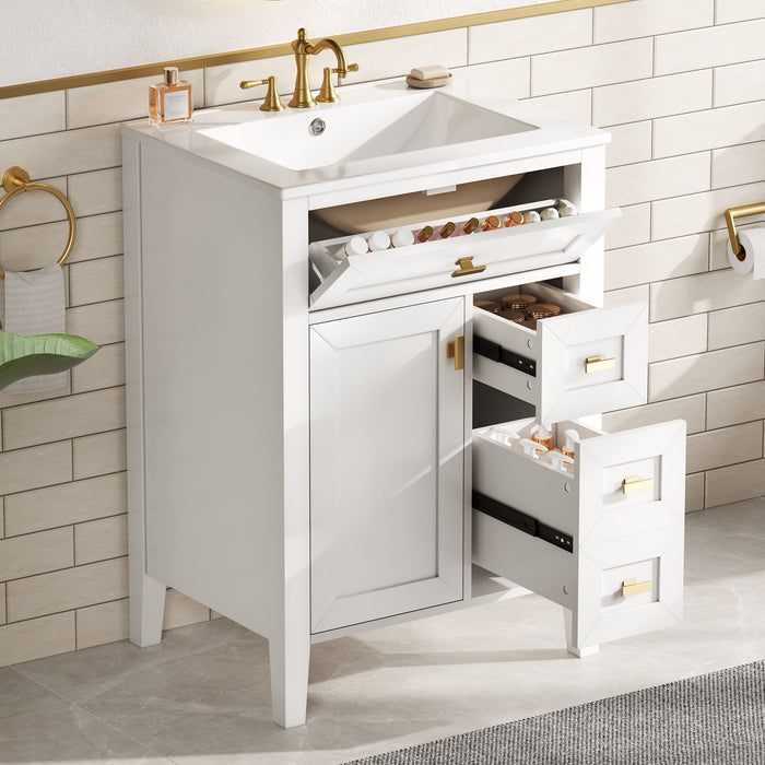 Bathroom Vanity With Sink, 3 Drawers & Cabinet With 2 Tier Door Storage Rack, Soft Close Doors & Drawers