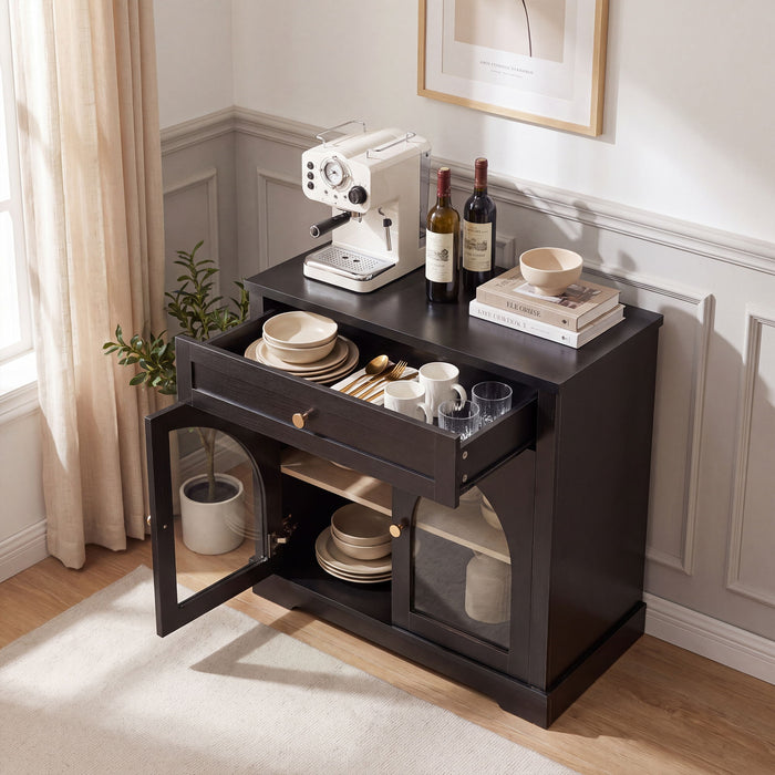 Sideboard Cabinet With 1 Drawer And 2 Arched Doors With Adjustable Shelves For Entryway - Black
