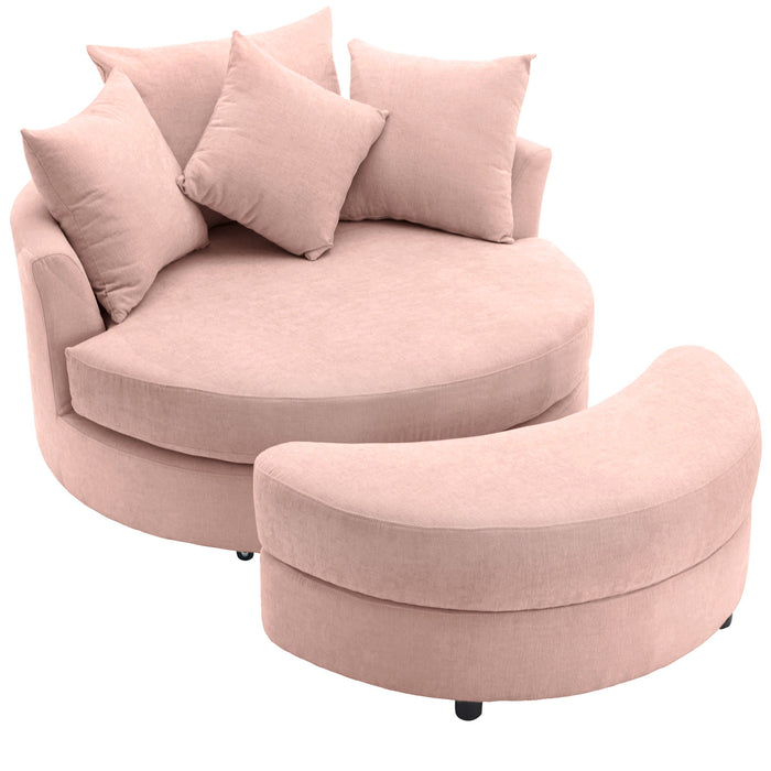 360° Swivel Accent Barrel Chair With Storage Ottoman & 4 Pillows, Modern Leisure Chair Round Accent For Living Room