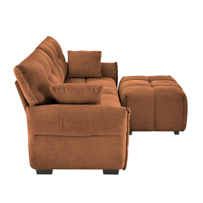 Sofa Set With Ottoman And Pillows, Textured, High Resilience Cushions