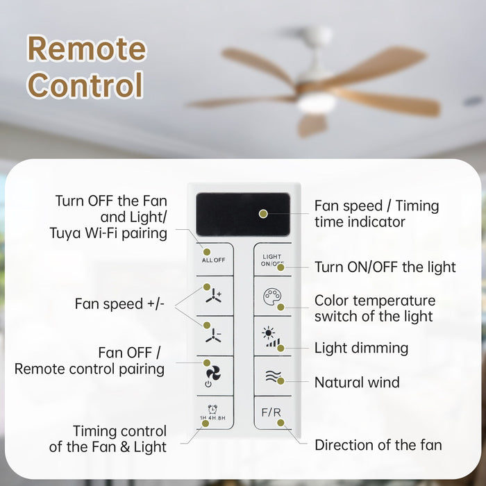 45" Ceiling Fan With DC Motor Smart App Control Quiet Reversible Operation Dimmable Lighting And Timer