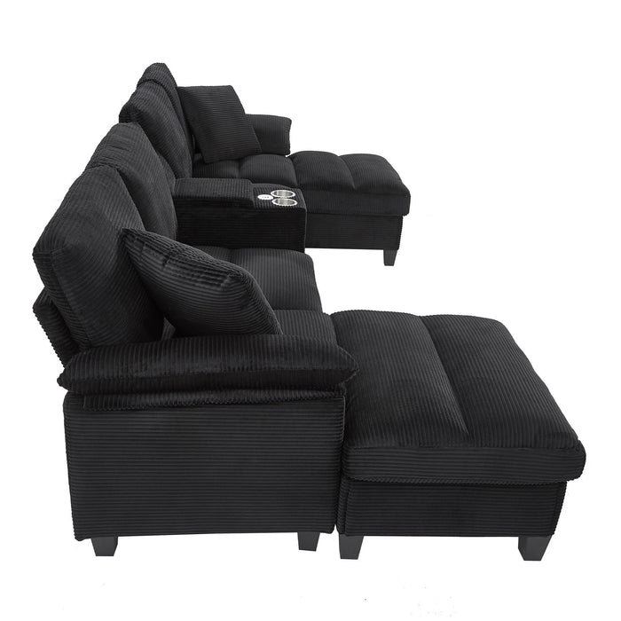Modern U - Shaped Sectional Sofa With Storage Ottomans, USB Ports, And Cup Holders