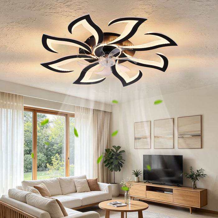 Flower Ceiling Fan With Remote Controlled LED Light, Flush Mount DC Motor Fan