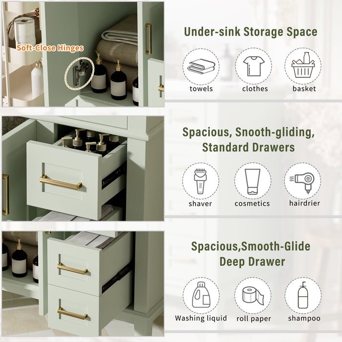 Modern Bathroom Vanity With Ceramic Sink, Soft Close Storage Cabinet