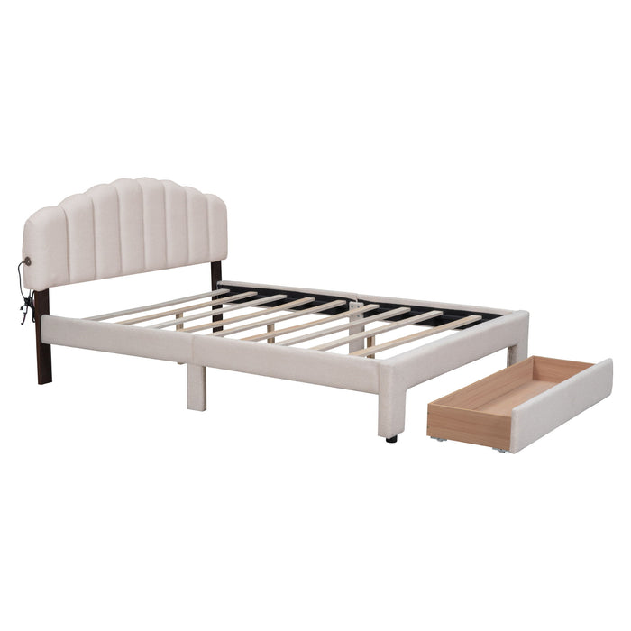 Upholstered Platform Bed With Drawer