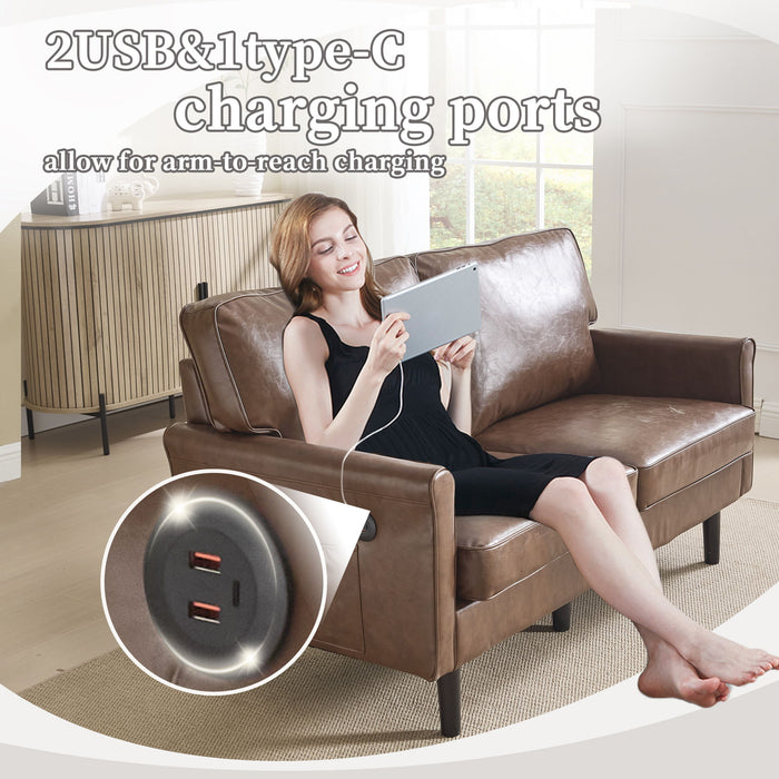 Mid Century Modern Loveseat Sofa With USB Ports, Removable Pillow Cover