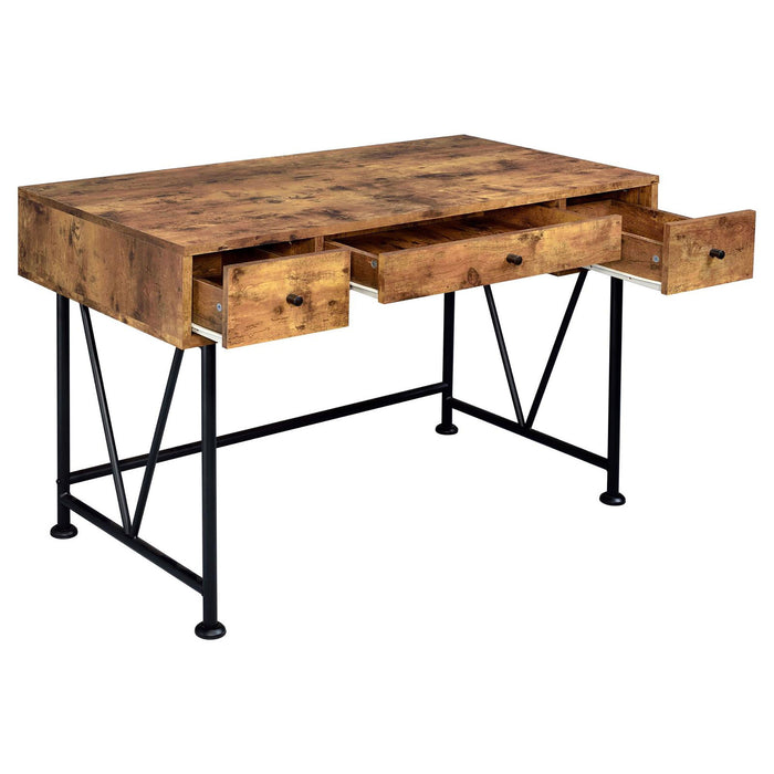 3 Drawer Writing Desk With Handles - Brown