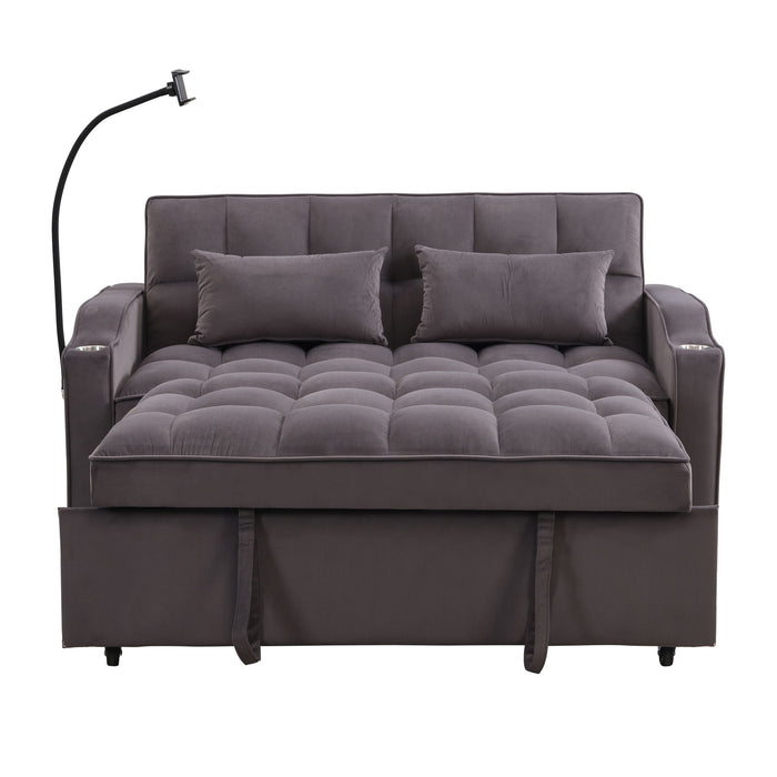 Modern Loveseat With Pullout Bed, Adjustable Reclining Backrest