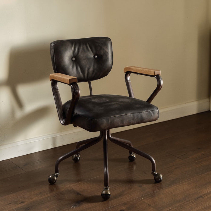 Hallie - Top Grain Leather Office Chair - Vintage Black