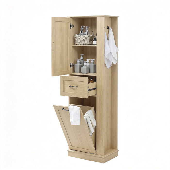 Modern Tall Storage Cabinet With Tilt-Out Compartment, Adjustable Shelves