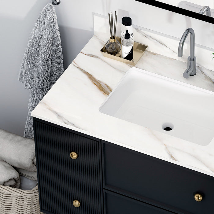 Elegant Vanity Top With Undermount Sink And Backsplash, Sintered Stone