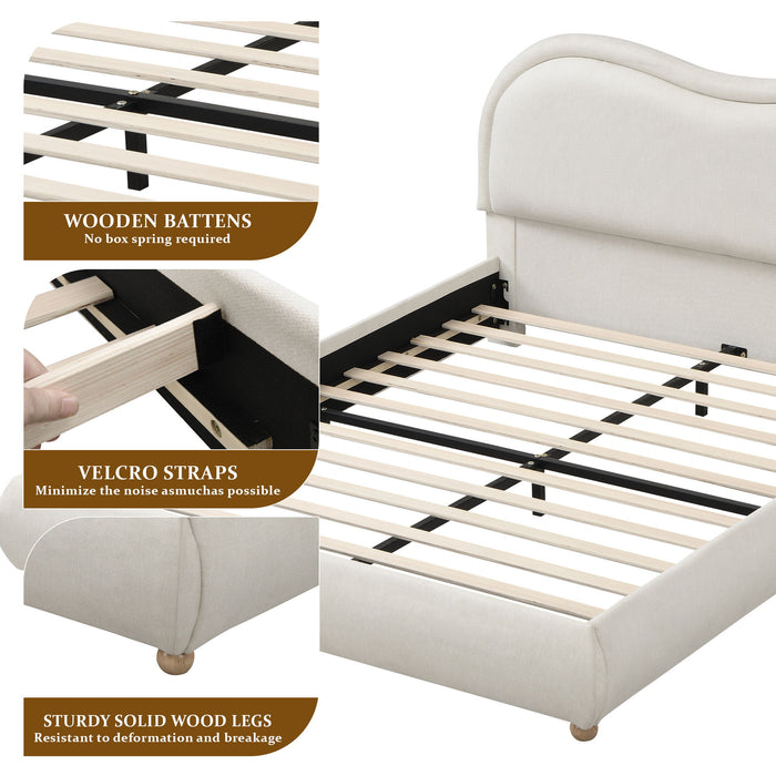 Upholstered Platform Bed Frame With Curved Headboard