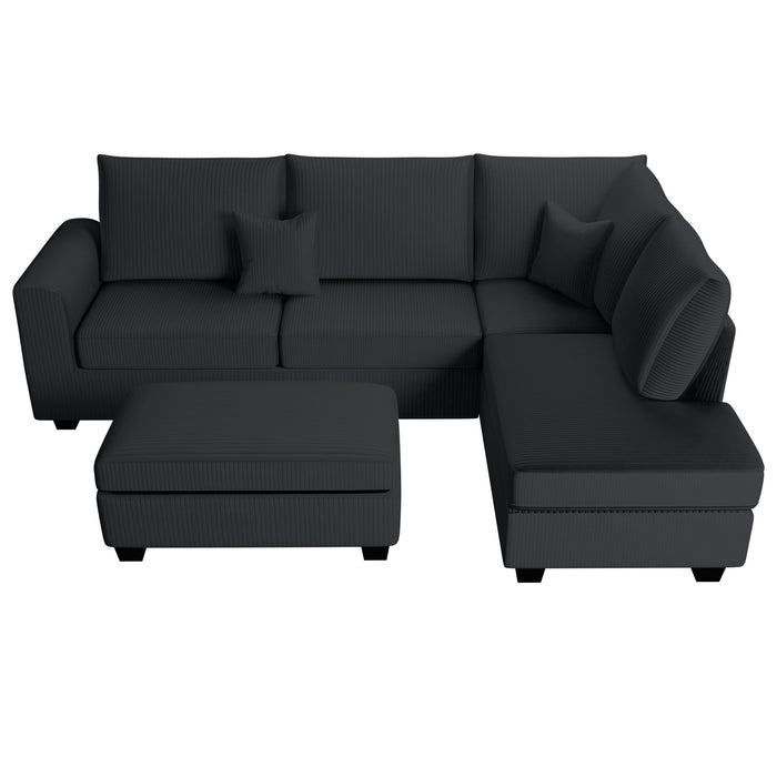 Modern Style Sectional Set With USB Port, Storage Ottoman