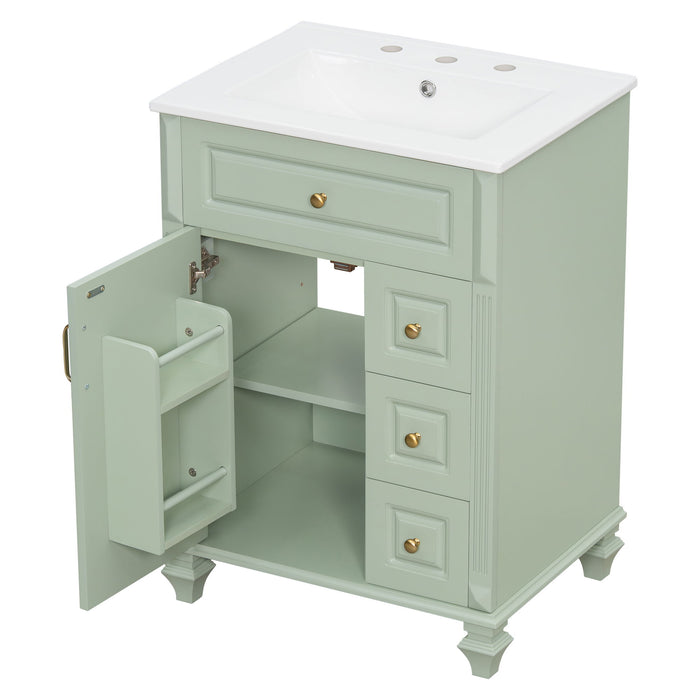 Freestanding Bathroom Vanity With Sink, 3 Drawers & Flip-Out Drawer