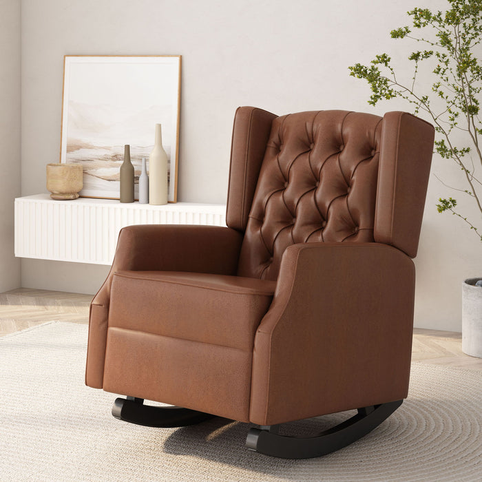 Moss - Upholstered Rocking Recliner With Diamond Tufting And Wingback - Light Brown