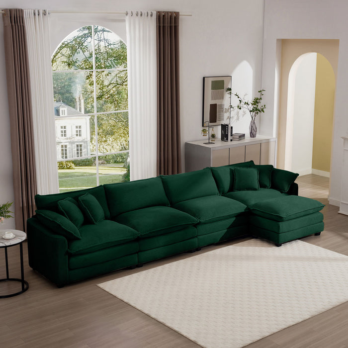Modern Modular Cushion Sofa With Ottoman, Low Back, Deep Seating Sofa Set