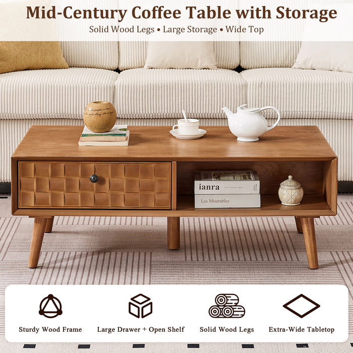 Coffee Table With Hidden Drawer And Open Shelf