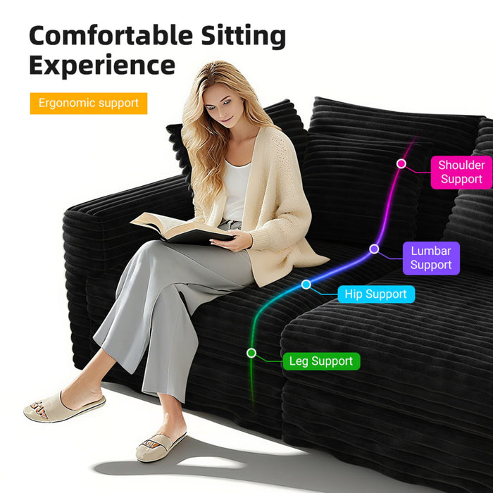 Plush Corduroy 4 Seat Sofa, Modern Comfy Upholstered Sofa Cloud Couch, Deep Seat Couches With Soft Pillows