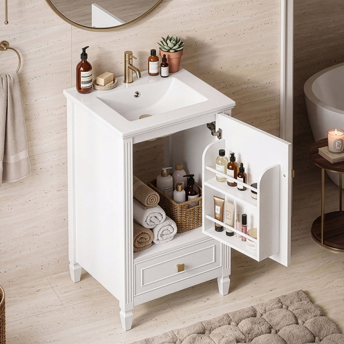 Freestanding Bathroom Vanity With Sink, Soft Closing Door, Drawer Storage - White