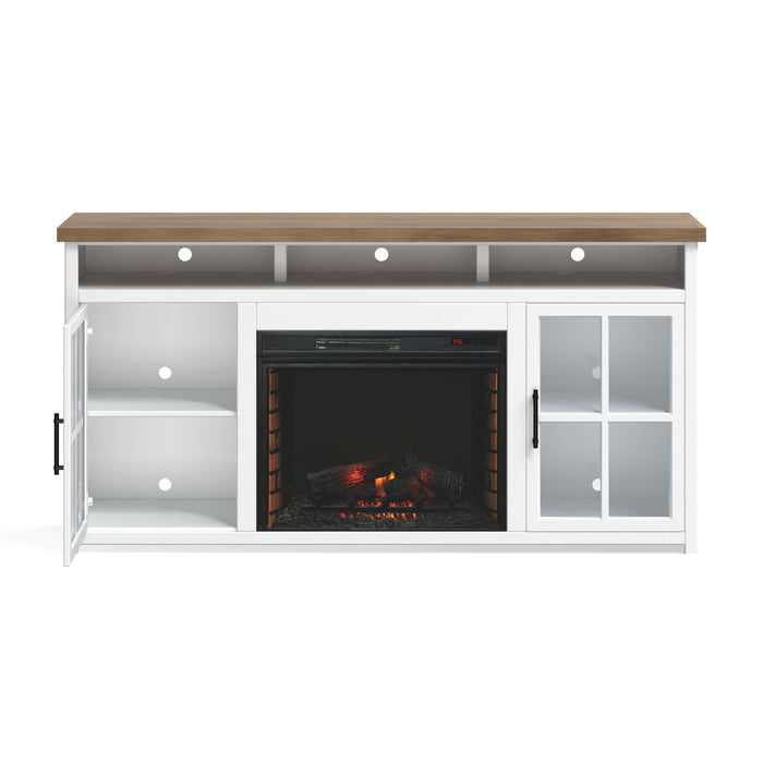 Fireplace TV Stand Console & Fixed Shelves