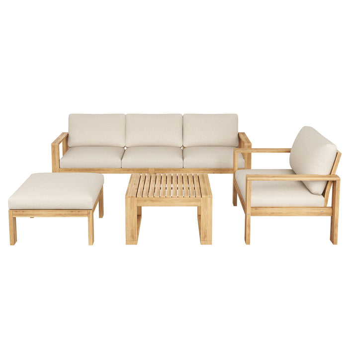 Outdoor 4 Pieces Acacia Sectional Patio Sofa Set - Light Gray / Teak