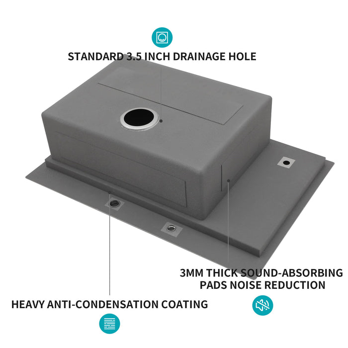 Single Bowl Workstation Kitchen Sink With Cup Washer 16 Gauge Stainless Steel - Black / Gray