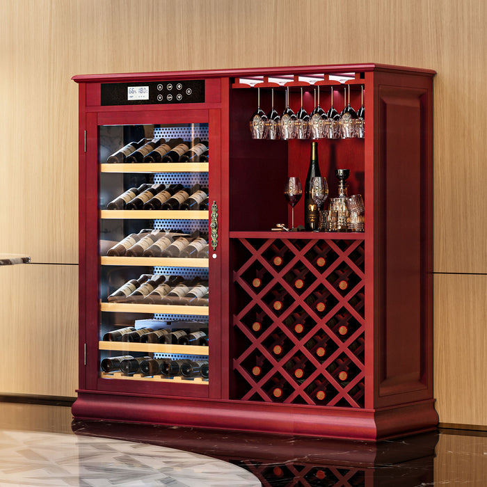69 Bottle Wine Fridge With Touch Control, LED Lighting, Humidity Regulation - Cherry
