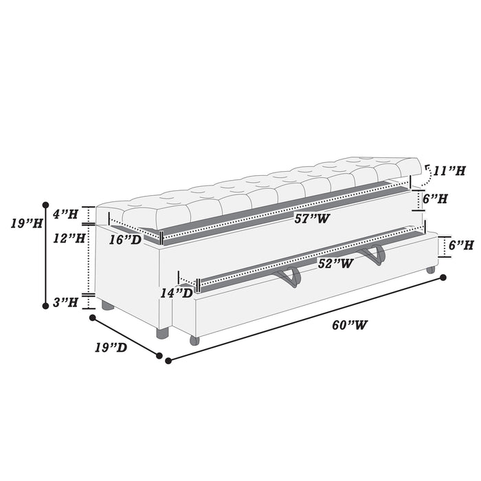 Storage Ottoman With Tufted Seat And Underseat Drawer