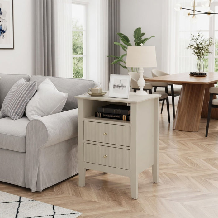 Fluted Nightstand With 2 Drawers