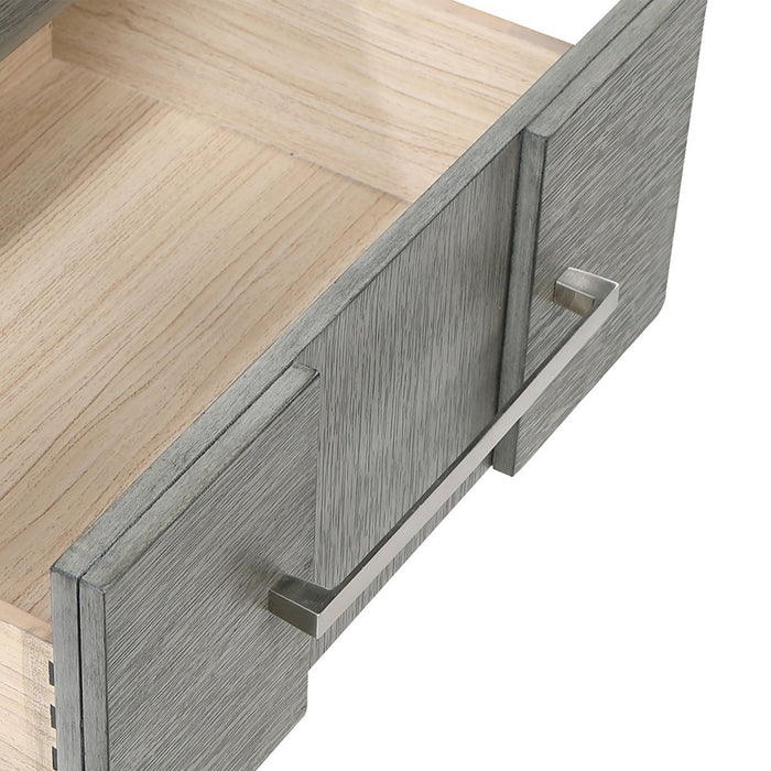 Modern 2 Drawer Nightstand In Gray Finish With Silver Metal Handles, Contemporary Bedside Table With Smooth Glide Drawers