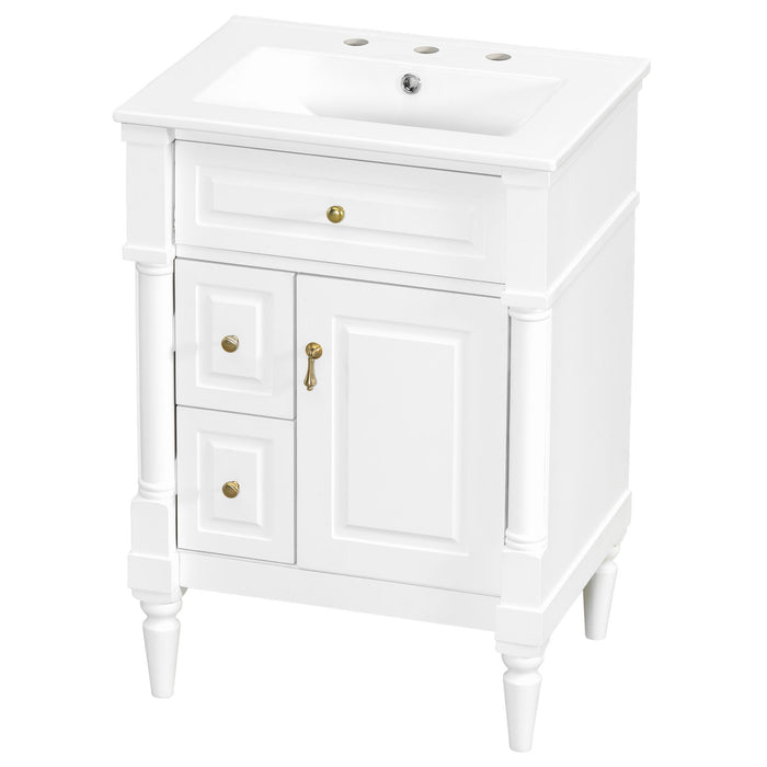 Freestanding Bathroom Vanity With Sink, Adjustable Shelf & Flip Drawer