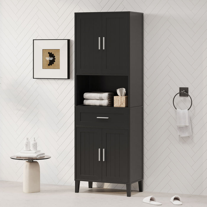 Freestanding Tall Bathroom Cabinet With Soft Close Doors And Adjustable Shelves