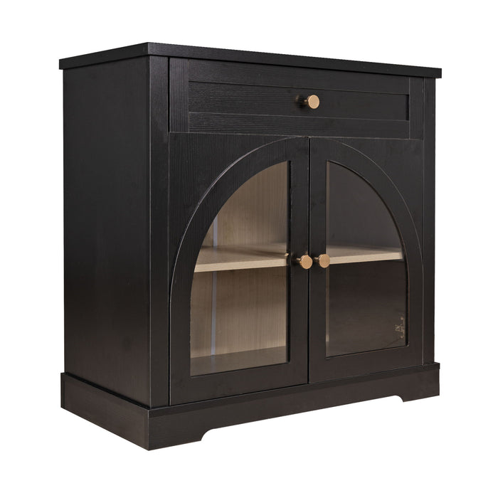 Sideboard Cabinet With 1 Drawer And 2 Arched Doors With Adjustable Shelves For Entryway - Black