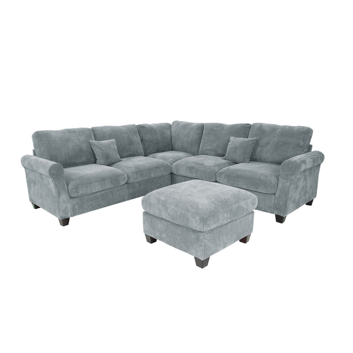 Modern Sectional Set With Corner Wedge, Loveseat, Ottoman & 2 Pillows