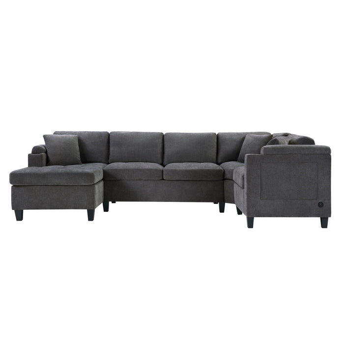U Shaped Sectional Sofa, Corner Living Room Couch With Built In Cup Holders, Storage, USB Ports