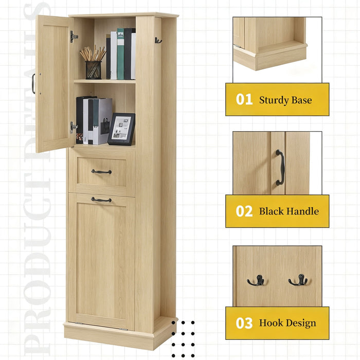 Modern Tall Storage Cabinet With Tilt-Out Compartment, Adjustable Shelves