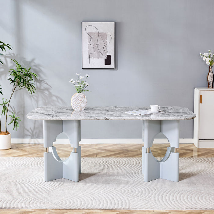Modern Dining Table With Sleek Hollow-Out Frame And Accents