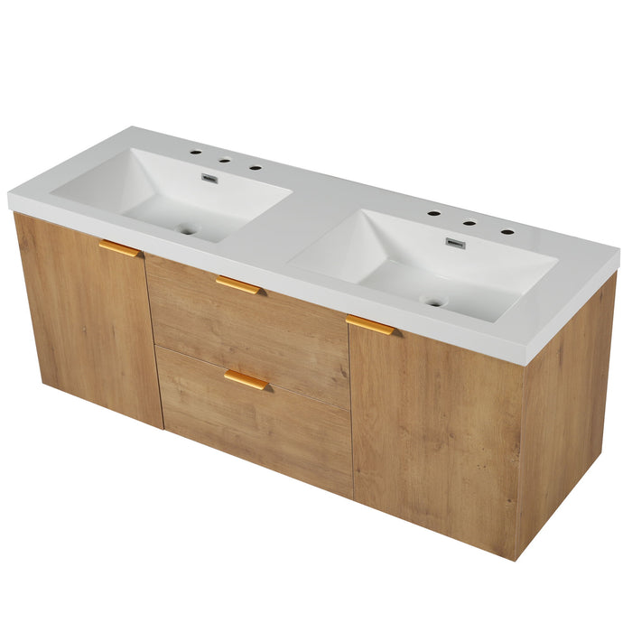 Double Sink Bathroom Vanity Soft Close Doors, Divided Drawers, Wall Mounted - Wood