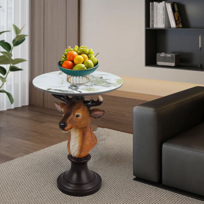 Deer Head Accent Table, Animal Statue For Living Room - Brown